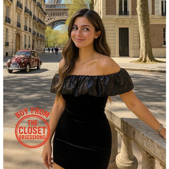 ZARA Off-Shoulder Velvet + Sequin Mini Dress 🖤✨ NWT - Picture 3 of 16